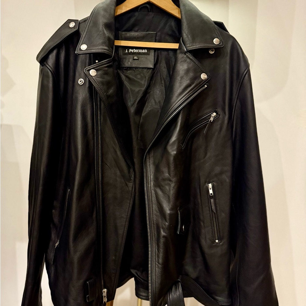J. Peterman Classic Black Leather Biker Jacket